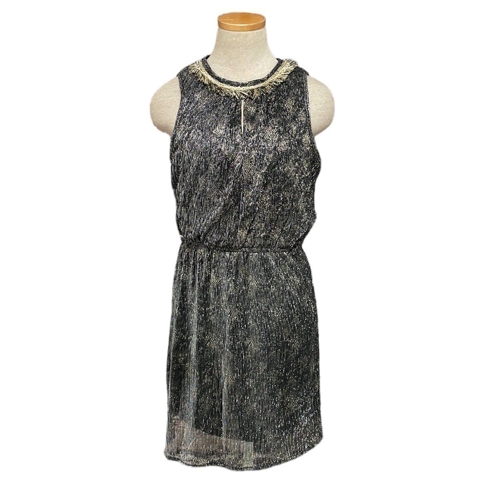 Grifflin Paris Blouson Dress NWT Metallic Sleeveless Keyhole Grey Size Small S